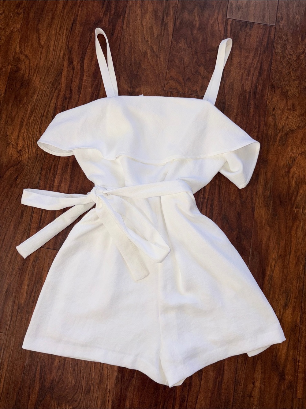 Express White Romper with Tie Waist and Pockets